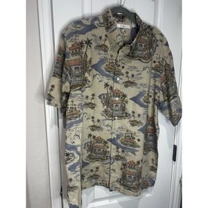 Turnbury Hawaiian Shirt XL Tan Island Short Sleeve Resort Cruise Linen Vacation
